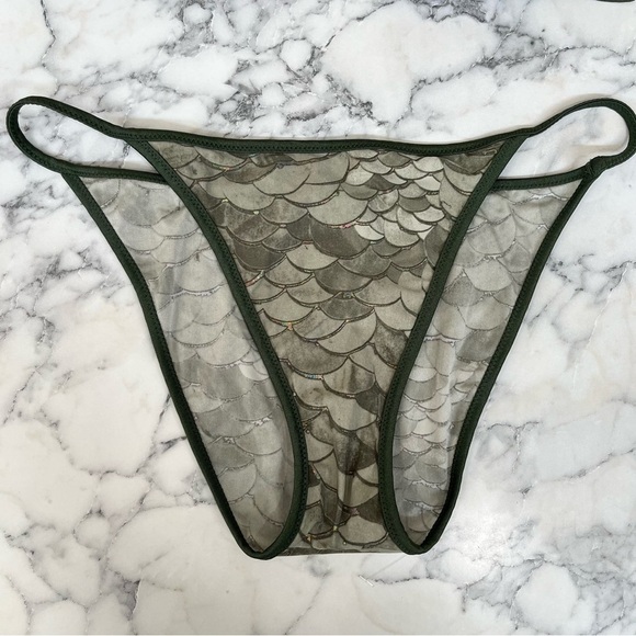 Roberto Cavalli olive green metallic mermaid print two piece string bikini swim - Picture 5 of 14